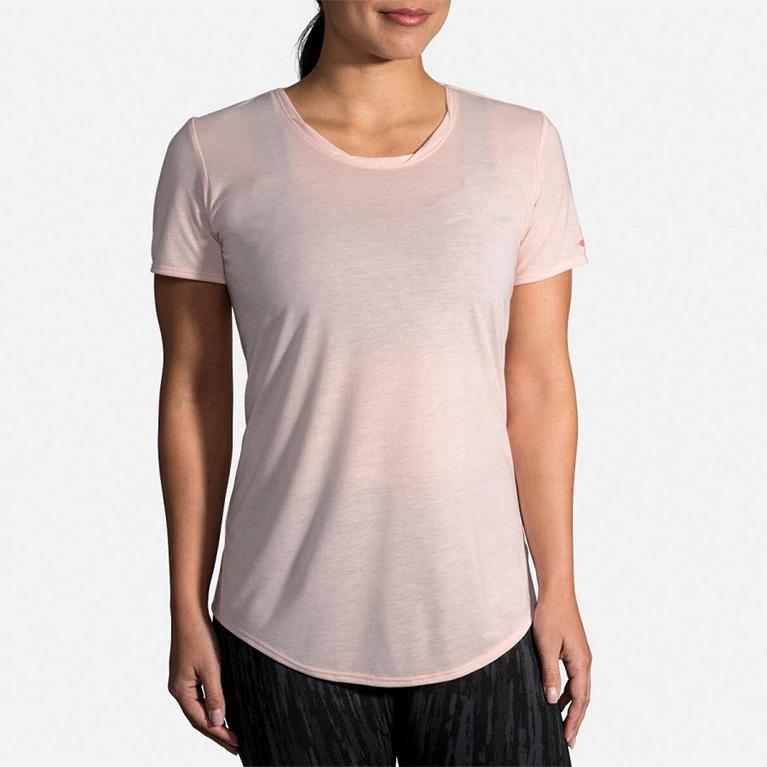 Brooks DISTANCE Short Sleeve Running Shirt Womens Sale - Pink (HFN190547)